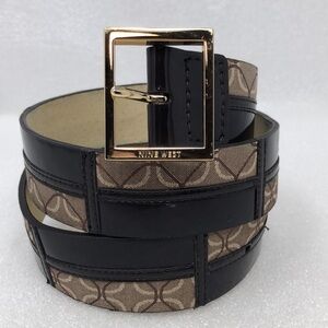Nine West Belt Patchwork Brown Size Medium Square Gold Tone Buckle